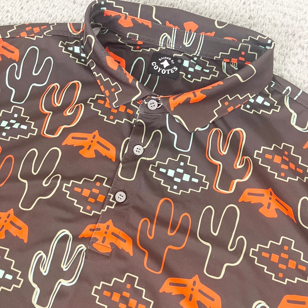 Raised By Coyotes Polo Shirt Mens XL Desert Cactus Nights Southwestern Golf